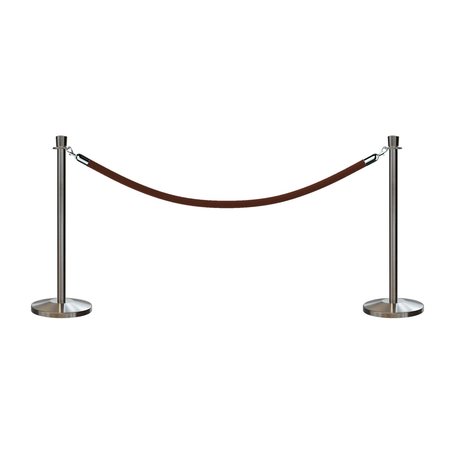 MONTOUR LINE Stanchion Post and Rope Kit Sat.Steel, 2 Crown Top 1 Tan Rope C-Kit-2-SS-CN-1-PVR-TN-PS